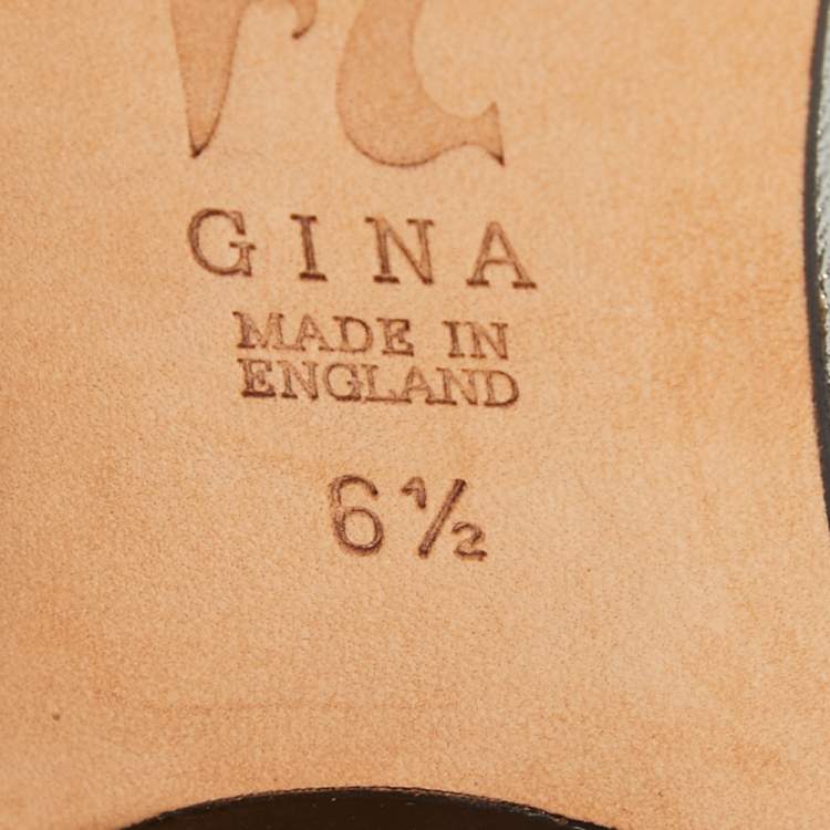 Pre Owned Gina Metallic Two Tone Leather and Satin Crystal Embellished Cap Toe Bow Ballet Flats Size 39.5