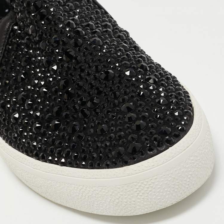 Pre Owned Gina Black Leather and Crystal Low Top Sneakers Size 41