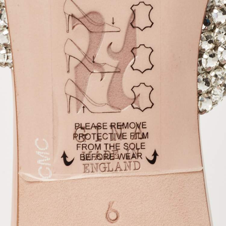 Pre Owned Gina Pink/Silver Patent Leather Crystal Embellished Slides Size 39