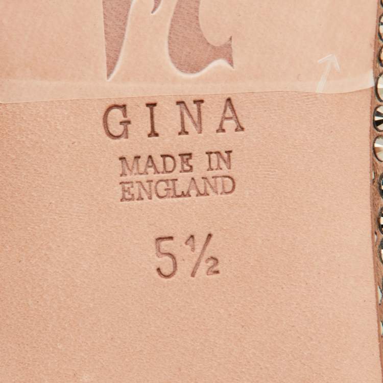 Pre Owned Gina Brown Crystal Embellished Satin and Leather Smoking Slippers Size 38.5