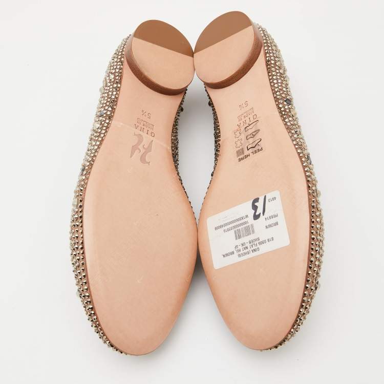 Pre Owned Gina Brown Crystal Embellished Satin and Leather Smoking Slippers Size 38.5