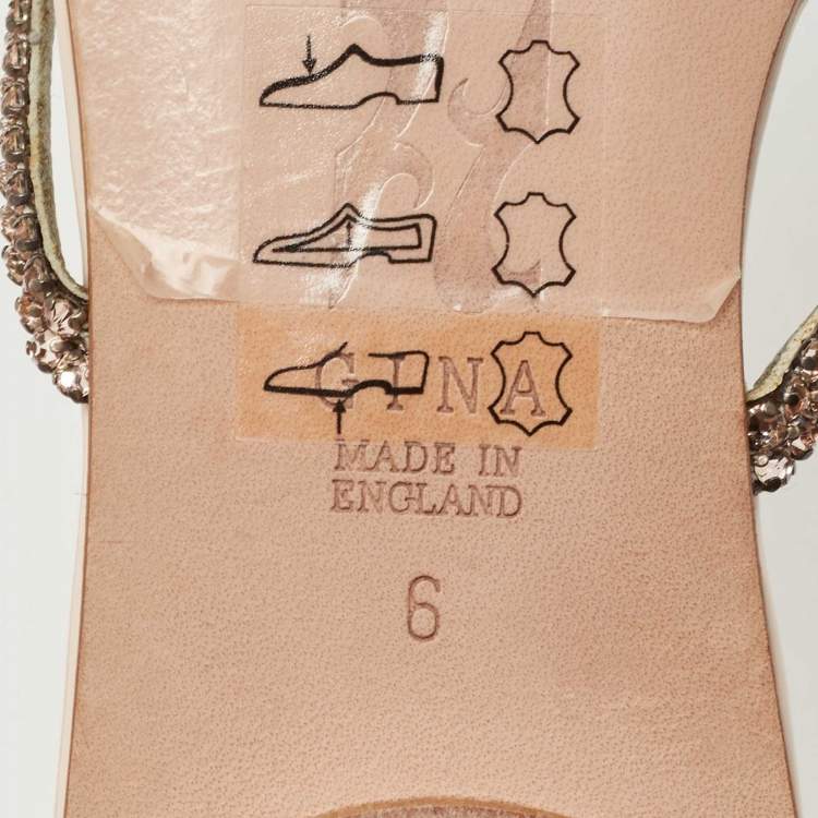 مملوكة مسبقًا Gina Beige Patent Leather Crystal Olson Flat Slides Size 39 