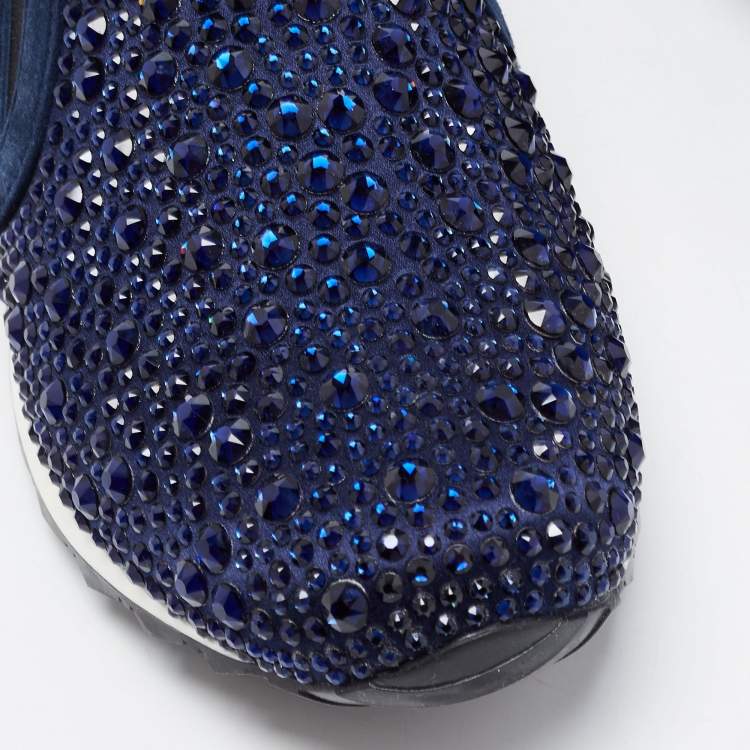 Pre Owned Gina Blue Suede Crystal Embellished Slip On Sneakers Size 39