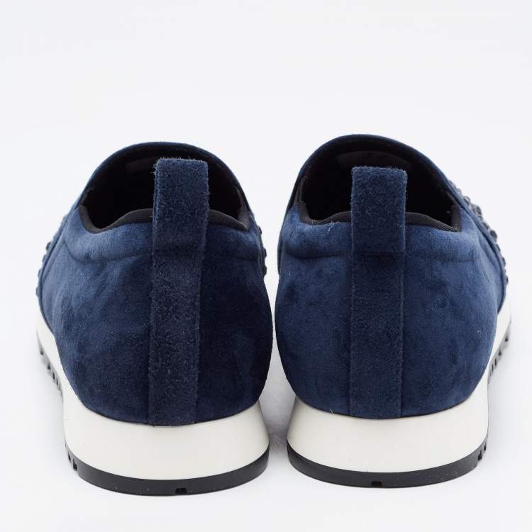 Pre Owned Gina Blue Suede Crystal Embellished Slip On Sneakers Size 39