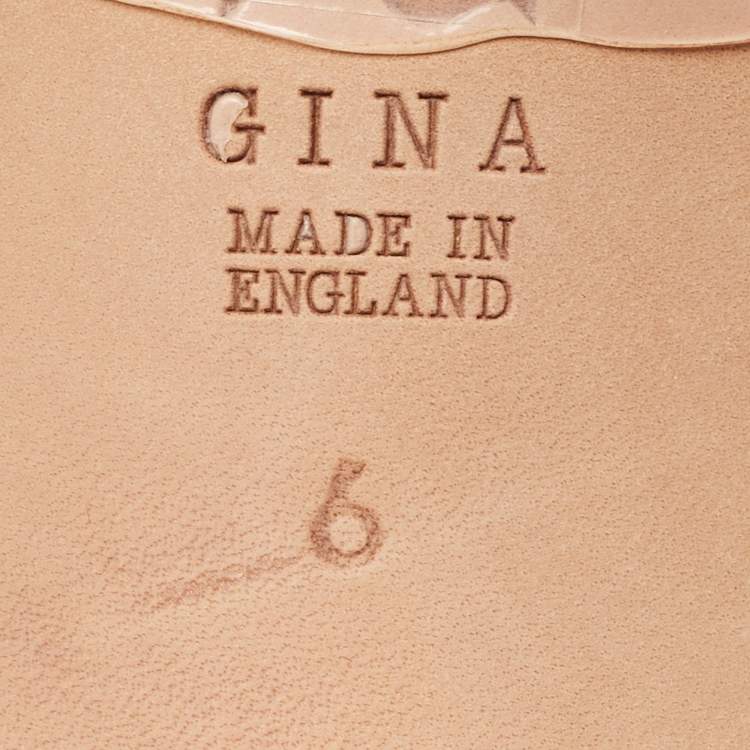 Pre Owned Gina Pink/Beige Crystal Embellished Leather Slide Sandals Size 39