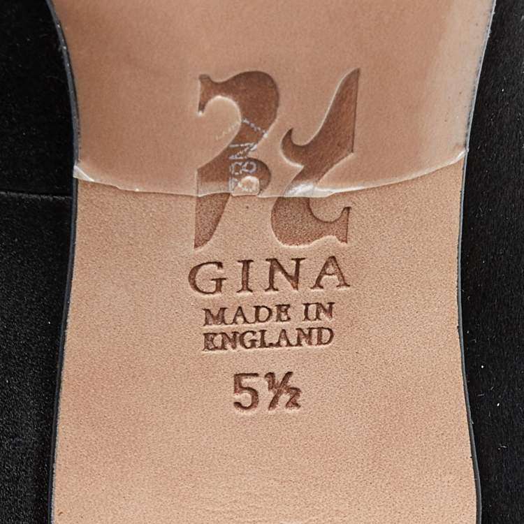 Pre Owned Gina Black Satin Crystal Embellished Renee Pumps Size 38.5