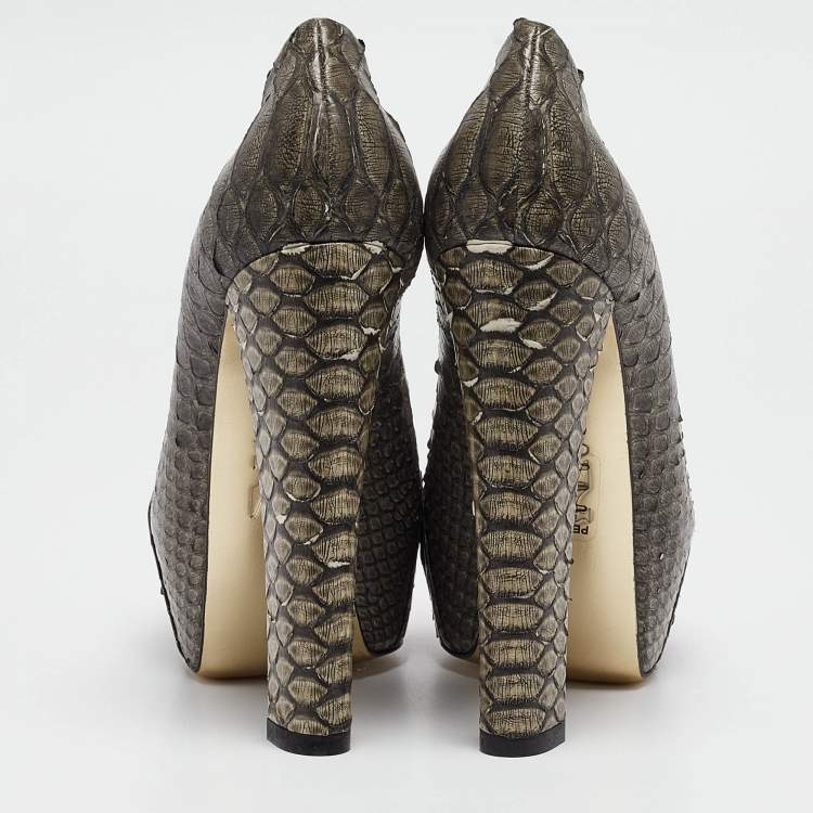 Pre Owned Gina Dark Grey Python Leather Elle Platform Pumps Size 39.5