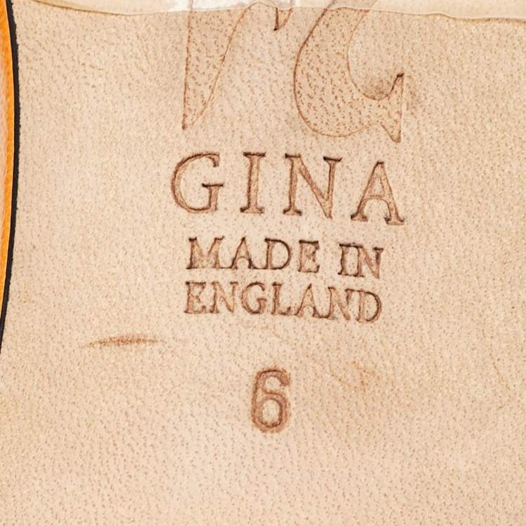 Pre Owned Gina Orange Leather] Crystal Embellished Slide Sandals Size 39