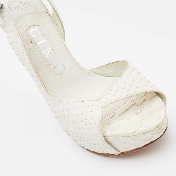 Pre Owned Gina White Python D'orsay Slingback Sandals Size 37