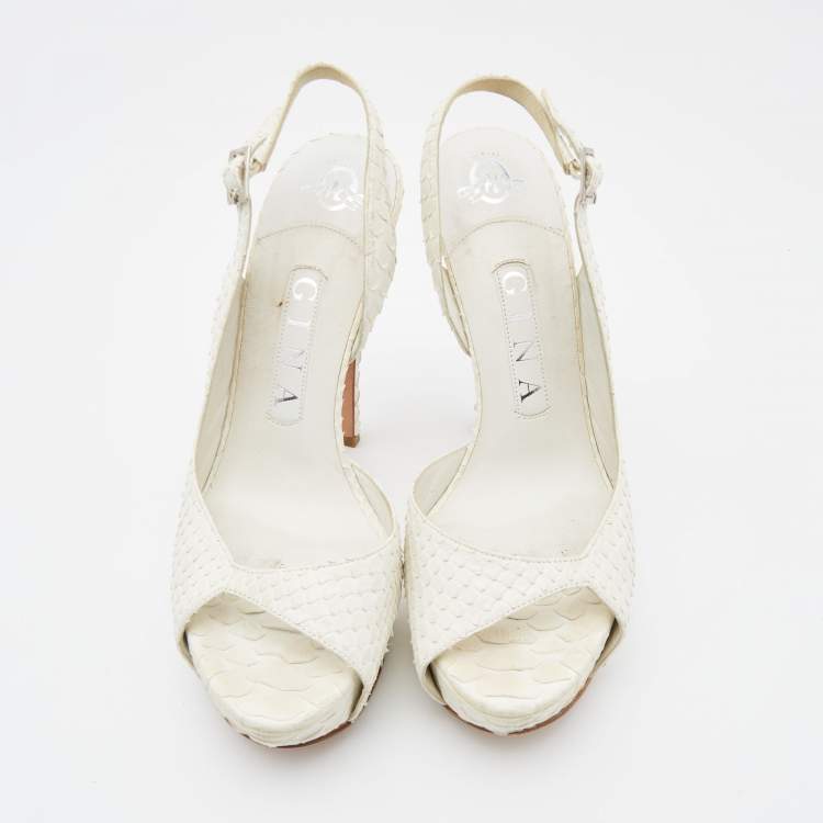 Pre Owned Gina White Python D'orsay Slingback Sandals Size 37