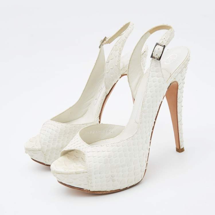 Pre Owned Gina White Python D'orsay Slingback Sandals Size 37