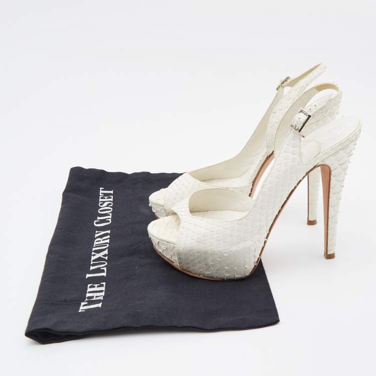 Pre Owned Gina White Python D'orsay Slingback Sandals Size 37