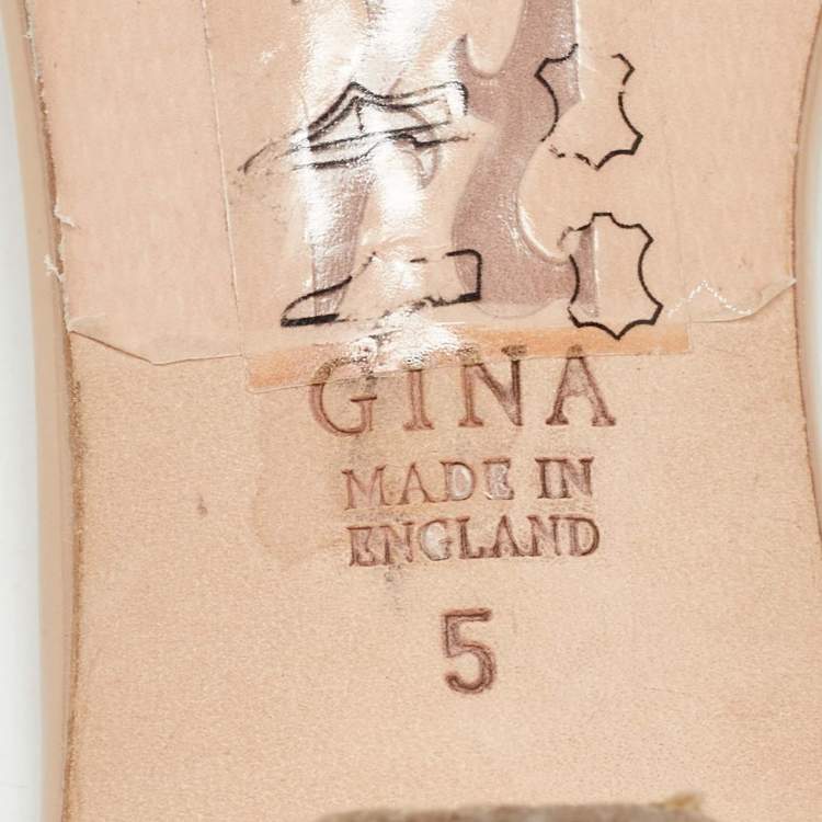 Pre Owned Gina Beige/Silver Leather Crystal Embellished Leather Slide Sandals Size 38