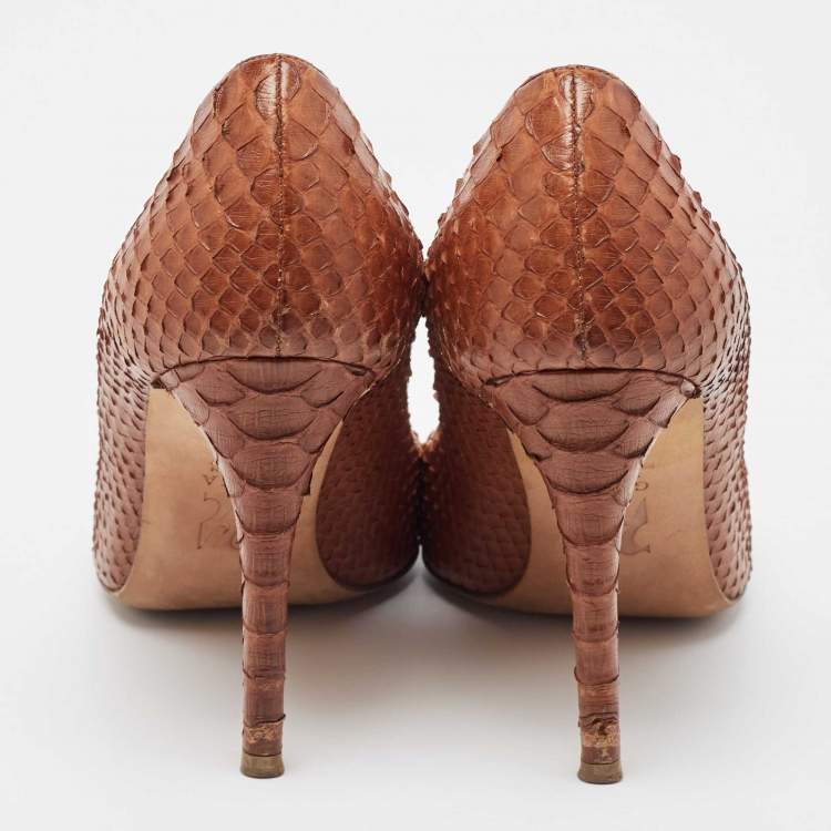 Pre Owned Gina Brown Python Pointed Toe Pumps Size 37.5