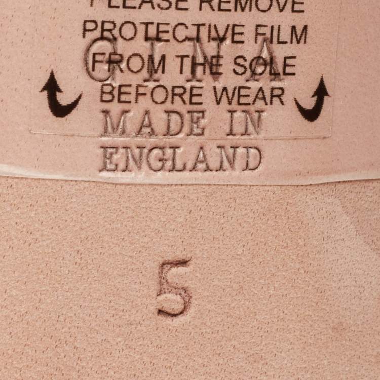 مملوكة مسبقًا Gina Cream Leather and Croc Embossed Patent Crystal Embellished Slides Size 38