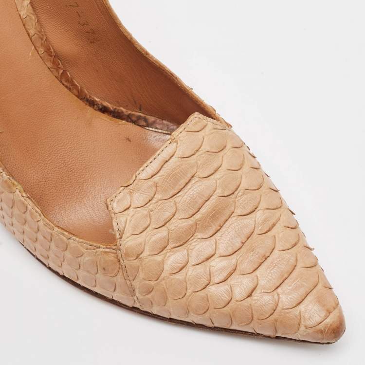 Pre Owned Gina Brown Python Leather Pointed Toe Pumps Size 37.5
