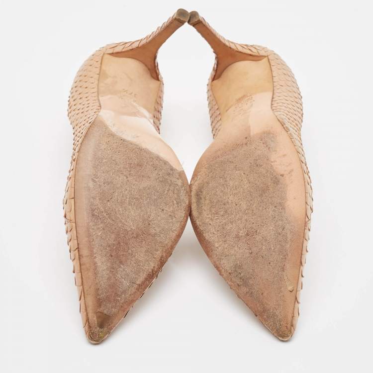 Pre Owned Gina Brown Python Leather Pointed Toe Pumps Size 37.5