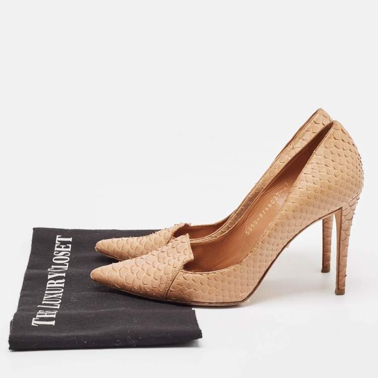 Pre Owned Gina Brown Python Leather Pointed Toe Pumps Size 37.5