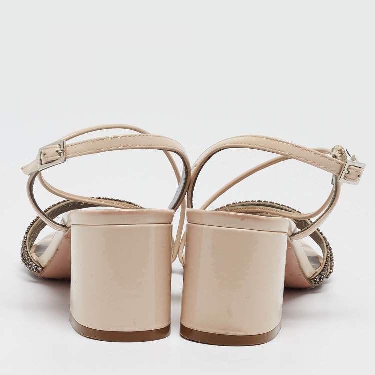 Pre Owned Gina Light Pink Patent Leather Crystal Embellished Slingback Sandals Size 37.5