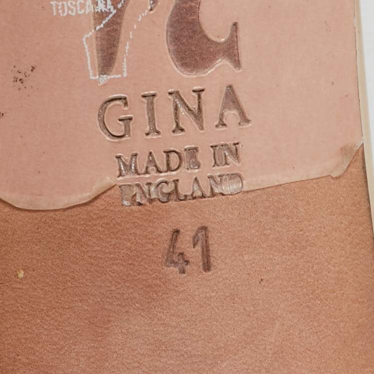 Pre Owned Gina Beige Leather and Patent Crystal Embellished Slide Sandals Size 41