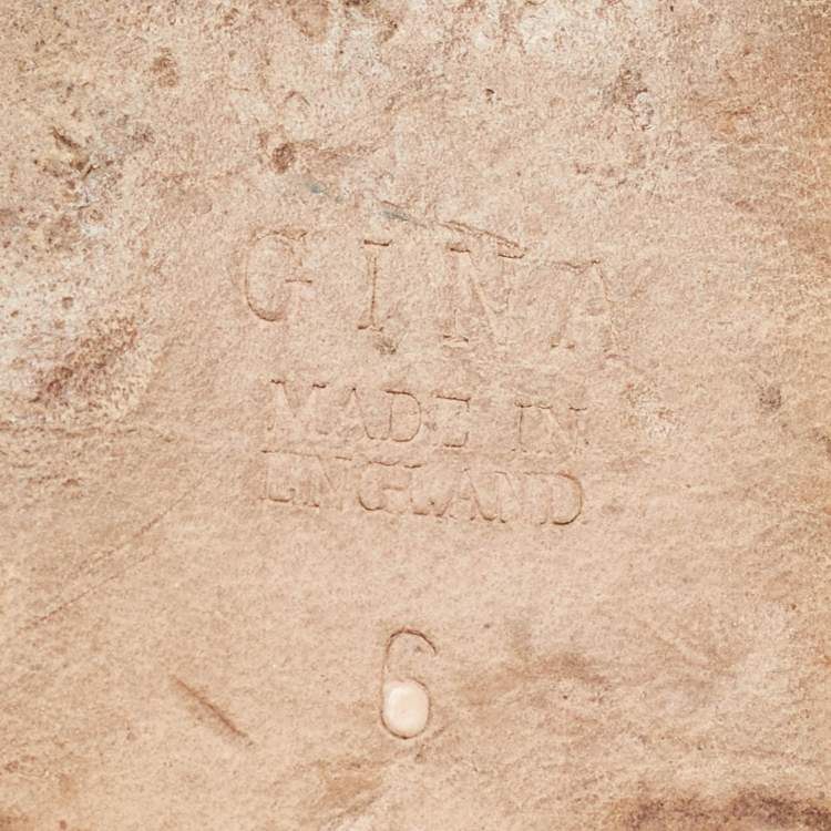 Pre Owned Gina Beige Patent Leather Crystal Embellished Flat Sandals Size 39