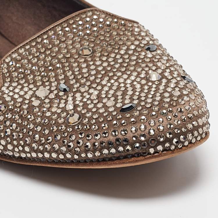 Pre Owned Gina Brown Crystal Embellished Satin Smoking Slippers Size 42