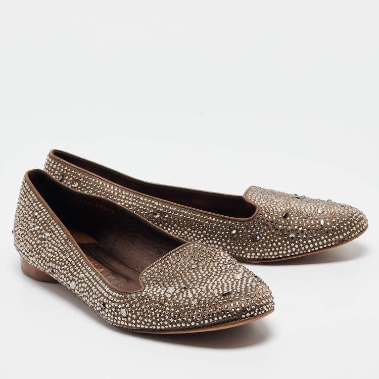 Pre Owned Gina Brown Crystal Embellished Satin Smoking Slippers Size 42