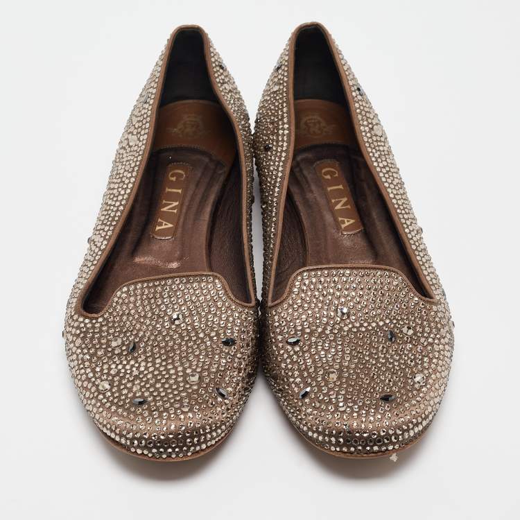 Pre Owned Gina Brown Crystal Embellished Satin Smoking Slippers Size 42