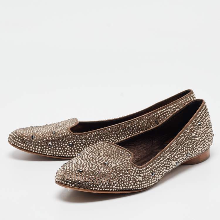 Pre Owned Gina Brown Crystal Embellished Satin Smoking Slippers Size 42