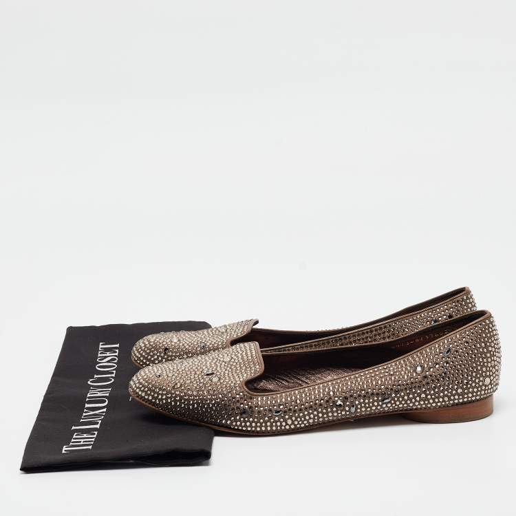 Pre Owned Gina Brown Crystal Embellished Satin Smoking Slippers Size 42