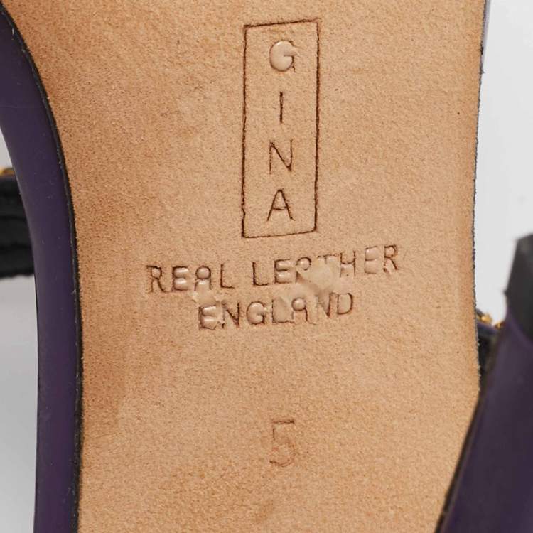 Pre Owned Gina Purple Leather Crystal Embellished Ankle Strap Sandals Size 38
