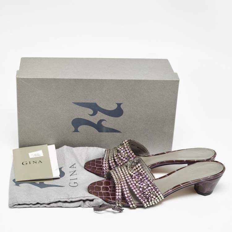 Pre Owned Gina Purple Crystal Embellished Leather Galaxy Sandals Size 39