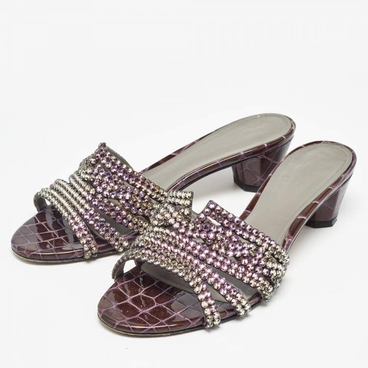 Pre Owned Gina Purple Crystal Embellished Leather Galaxy Sandals Size 39