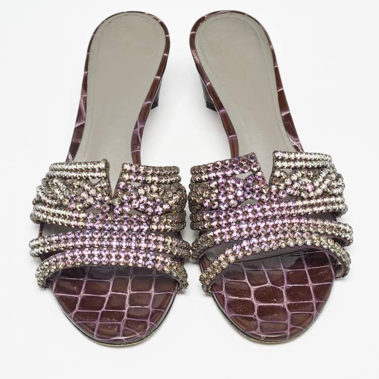 Pre Owned Gina Purple Crystal Embellished Leather Galaxy Sandals Size 39