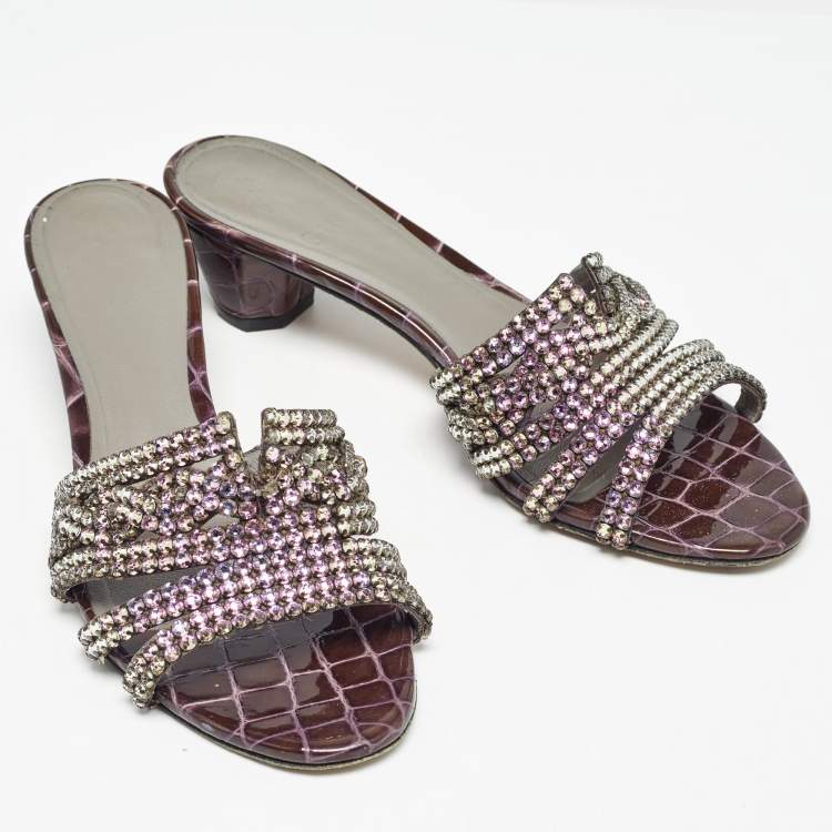 Pre Owned Gina Purple Crystal Embellished Leather Galaxy Sandals Size 39