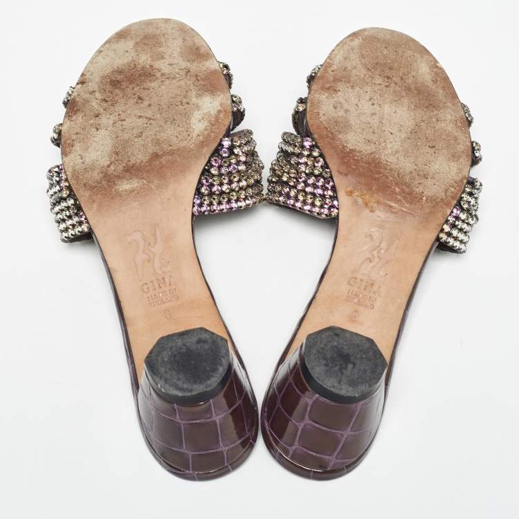 Pre Owned Gina Purple Crystal Embellished Leather Galaxy Sandals Size 39