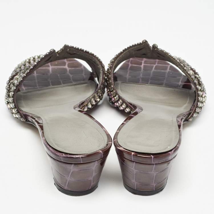 Pre Owned Gina Purple Crystal Embellished Leather Galaxy Sandals Size 39