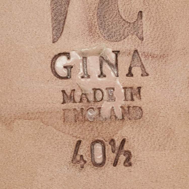 Pre Owned Gina Blue Crystal Embellished Leather Slide Sandals Size 40.5