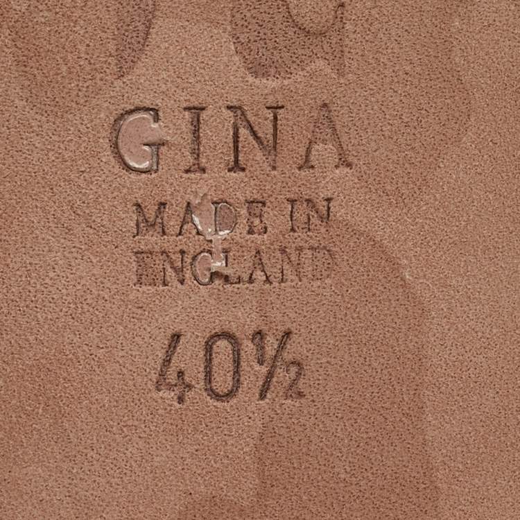 Pre Owned Gina Brown Croc Embossed Patent Leather Slide Sandals Size 40.5