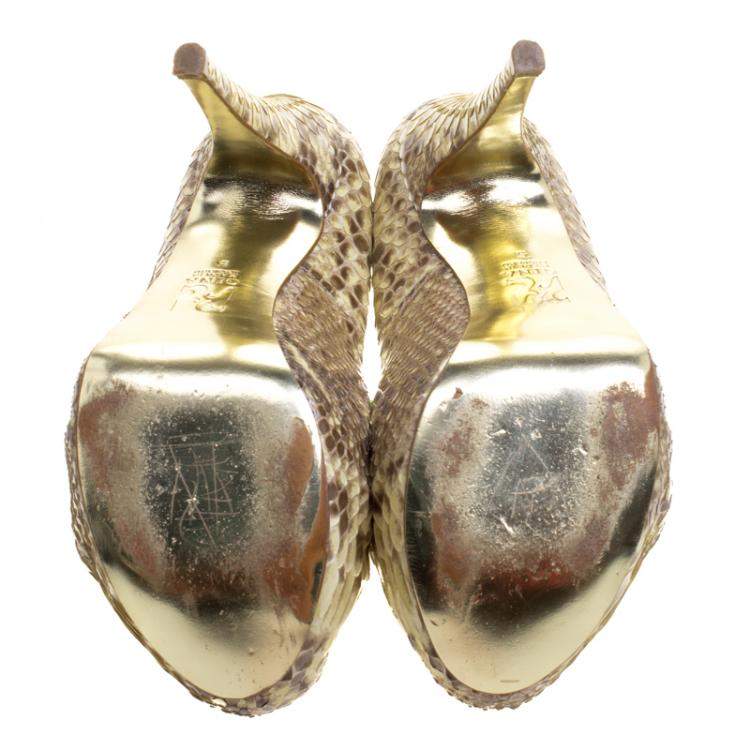 Pre Owned Gina Beige Python Hoodie Platform Pumps Size 38