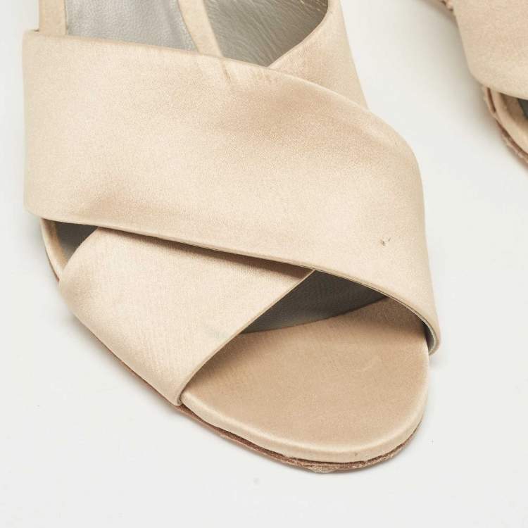 Pre Owned Gina Beige Satin Crystal Embellished Wedge Sandals Size 41