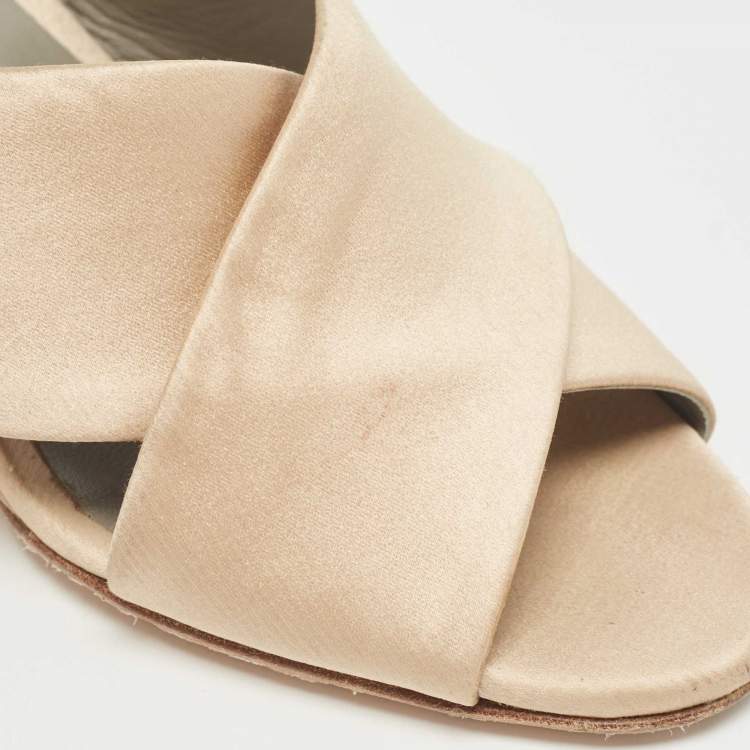 Pre Owned Gina Beige Satin Crystal Embellished Wedge Sandals Size 41