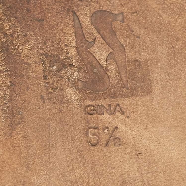 Pre Owned Gina Metallic Crystal Embellished Leather Thong Flats Size 38.5