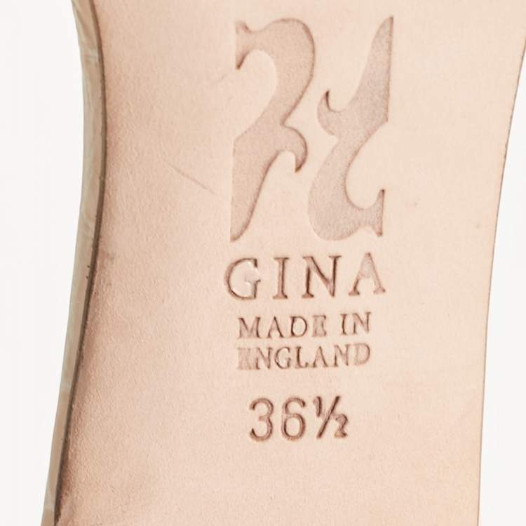 مملوكة مسبقًا Gina Orange Croc Embossed Patent and Leather Crystal Embellished Slide Sandals Size 36.5