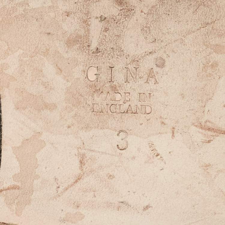 Pre Owned Gina Grey Croc Embossed Patent and Leather Crystal Embellished Flat Slides Size 36