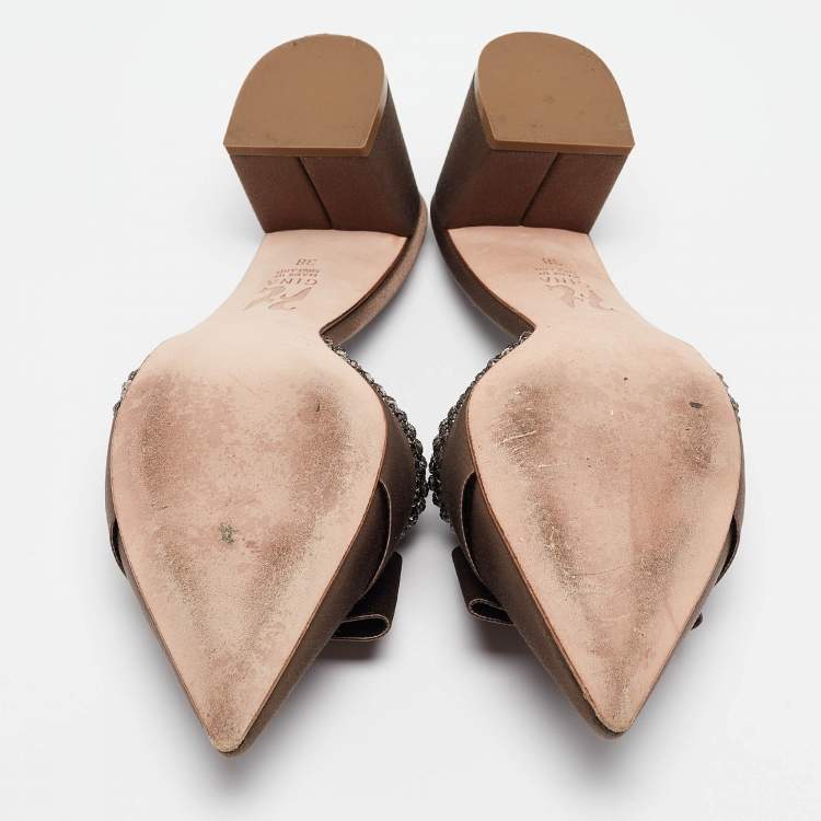 Pre Owned Gina Brown Satin Crystal Embellished Slide Sandals Size 38