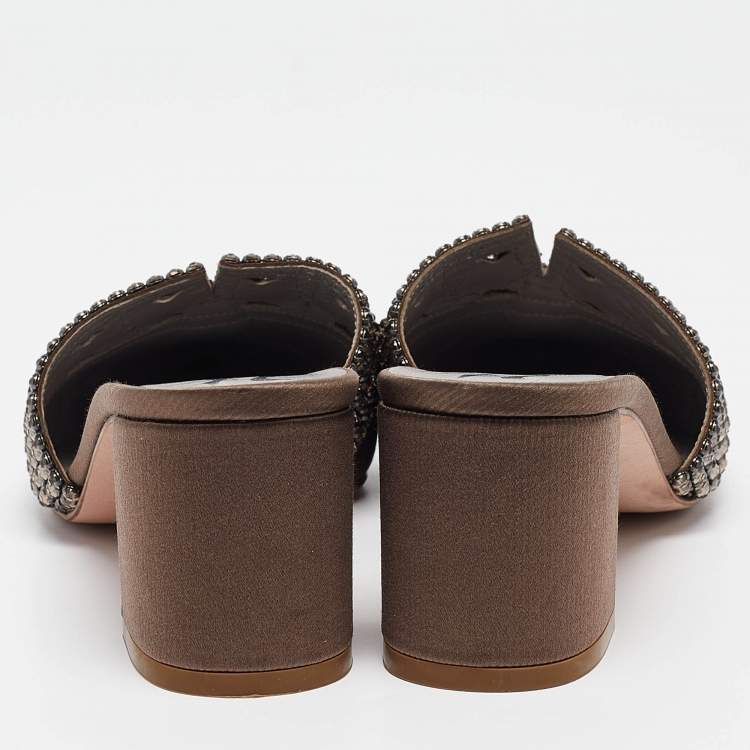 Pre Owned Gina Brown Satin Crystal Embellished Slide Sandals Size 38