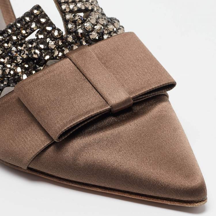 Pre Owned Gina Brown Satin Crystal Embellished Slide Sandals Size 38