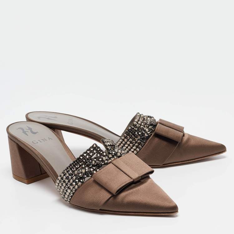 Pre Owned Gina Brown Satin Crystal Embellished Slide Sandals Size 38