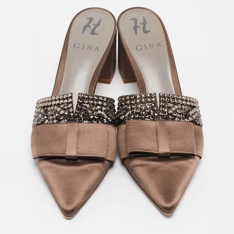 Pre Owned Gina Brown Satin Crystal Embellished Slide Sandals Size 38